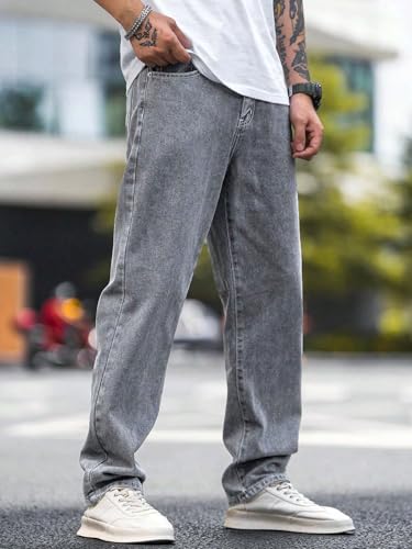 Image of KOTTY Men's Baggy Straight Fit Denim Jeans Washed Wide Leg Urban Fashion Comfortable Trendy Style