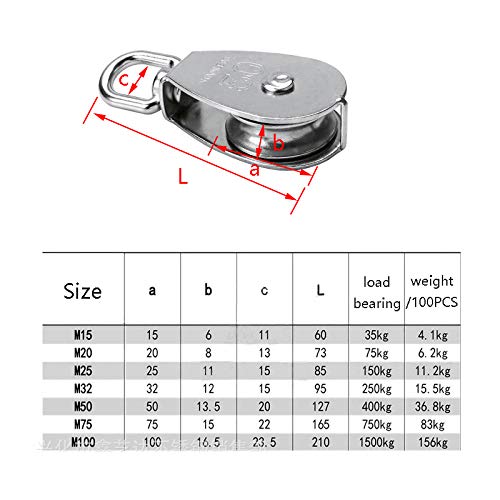 Jcbiz 1-Pack M50 Single Pulley Block Stainless Steel Heavy Duty Hardware Single Wheel Swivel Rigging Lifting Wheel Fixed Pulley For Wire Rope Loading 400Kg #TOP5