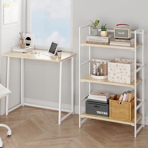 BHG Vintage Multifunctional Folding Bookshelf, No-Assembly Plant Stand Storage Rack Shelves for Home Office (White, 3-Tier) - image 3