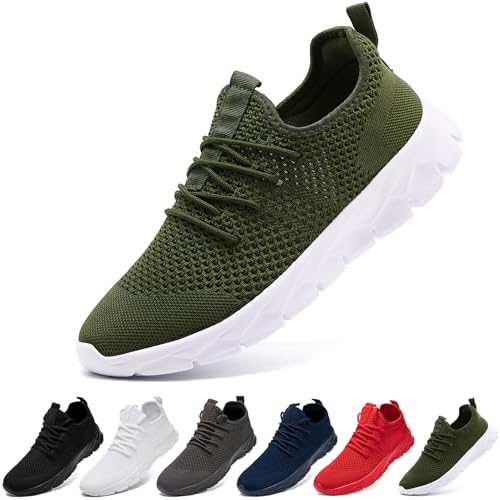 Women Mens Sneakers Green Slip on Athletic Running Shoes Gym Walking Breathable Tennis Work Size Womans 11/Mans 9.5