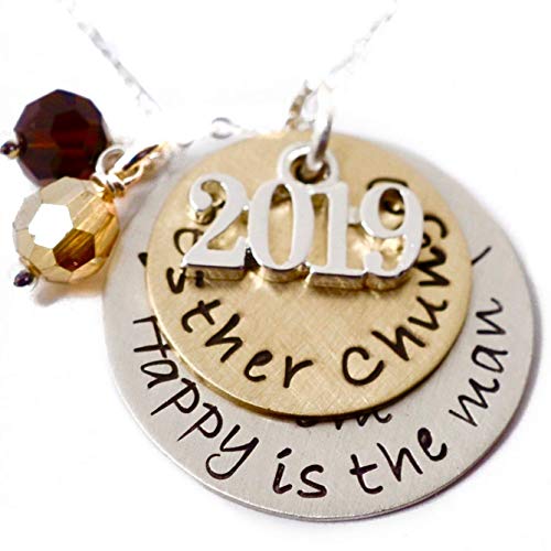 Personalized Graduation Necklace - High School College Graduate Gift - Spirit Colors - Year Charm