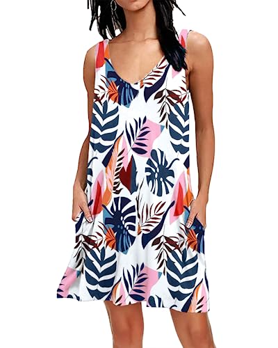 AUSELILY Vestido casual de verano para mujer sin mangas con cuello en V y con bolsillos, L