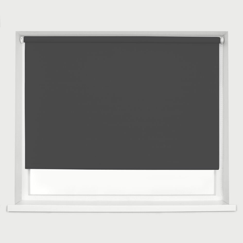 Dark Grey Blackout Roller Blinds Thermal Blackout Material Metal Brackets & FIttings 25mm Roller Tube Easy Fit Child Safe Bedroom Office 60cm Width x 210cm Length — image 1