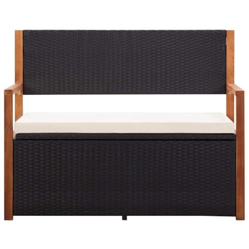 Banco de jardín con almacenamiento de 115 cm en polirratán negro y madera 4