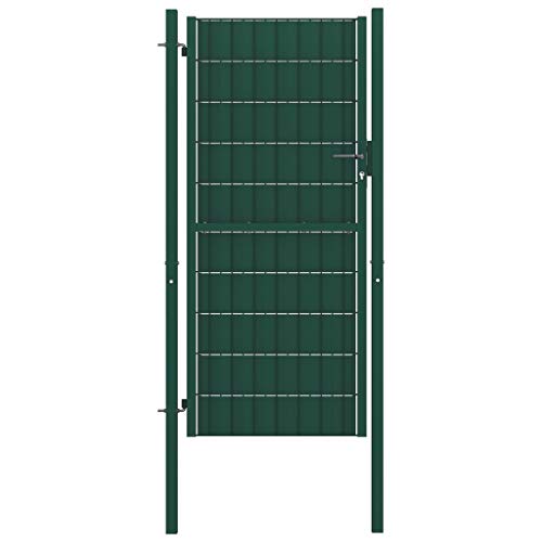 vidaXL Fence Gate Outdoor Garden Patio Lockable Privacy Security Entryway Entrance Door Steel 164x100cm Green