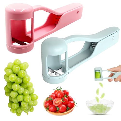 Traubenschneider Obstschneider 2 Stück Weintrauben Schneider Rosa 1/2 Obstteiler & Blau 1/4 Fruchtteiler Trauben Kirschtomaten Erdbeerschneider Viertelschneider Werkzeug für Gemüse Obstsalat Kuchen