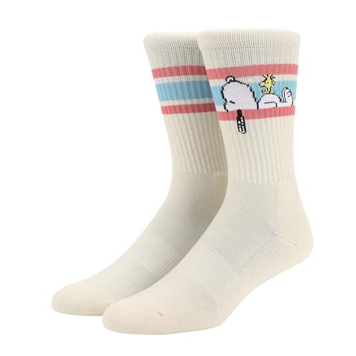 Bioworld Peanuts Snoopy Varsity Stripes Mens Athletic Crew Socks