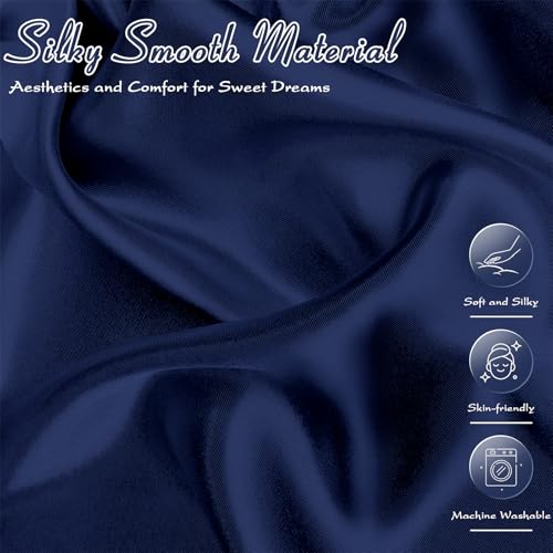 Image of Entisn 28x52 Satin Fitted Crib Sheet 2 Pack, Navy Blue | 8-Inch Deep Pocket Snug Fit, Silky Satin Protects Hair And Skin, No-Slip Reinforced Edges, Machine Washable Fade-Resistant