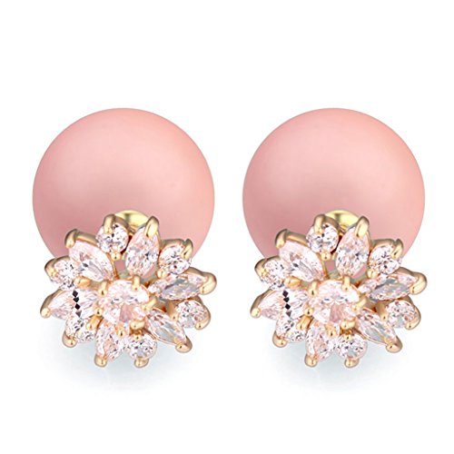 Vintage pink pearl earring aaa zirconic stud earrings
