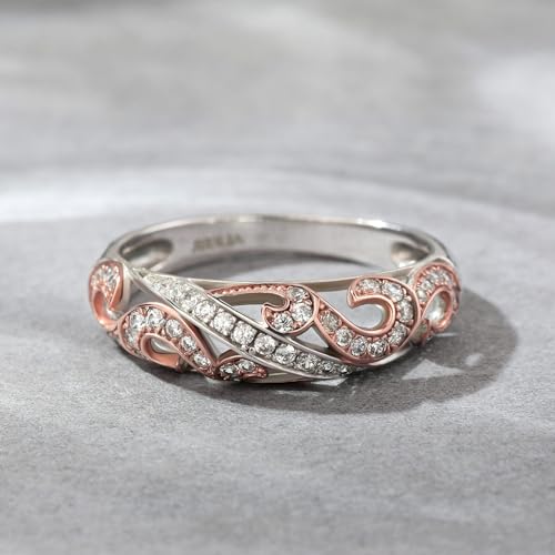 Jeulia Engagement Leaf Vines Rings for Women, 925 Sterling Silver Rose Gold Plated Rings Diamond Round Cut Wedding Band Promise Anniversary Romantic Jewelry Gift with Box2