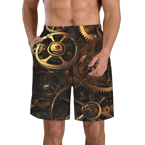 Cool Steampunk Gears Men's Swim Trunks Quick Dry Board Shorts with Pockets Casual Drawstring Beach Shorts