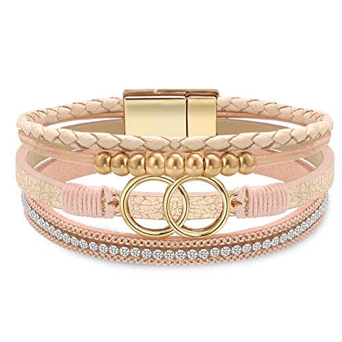 Btysun Bracelets for Women,Stocking Stuffers for Teens Birthday Gifts for Mom Inspirational Gift for Women Mother's Day Daughter Wrap Bracelet Sister Friend Teen Girl Gifts Leather Layered Jewelry Valentines Gift for Her