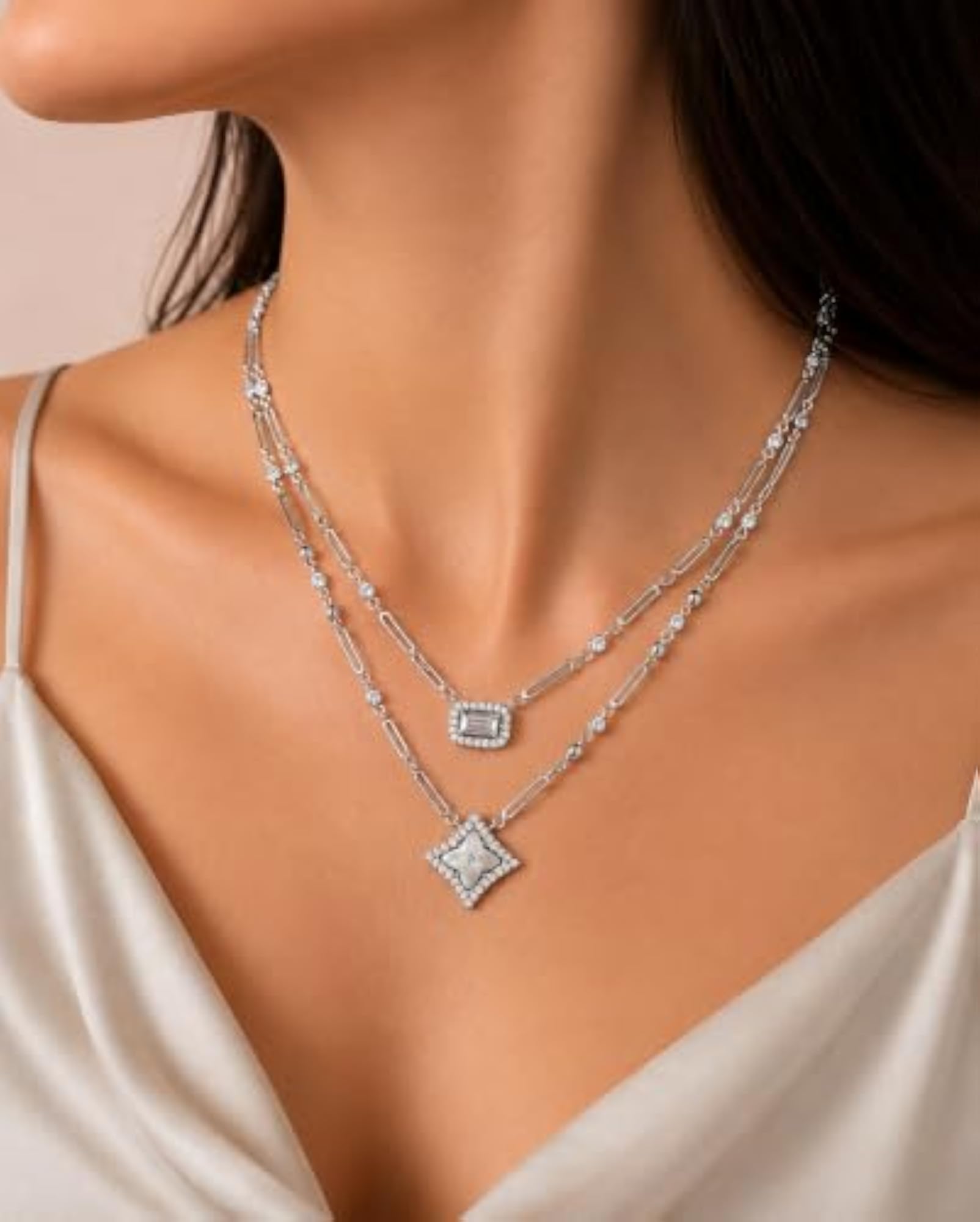 Sterling Silver 925 Layered Pendant Necklace