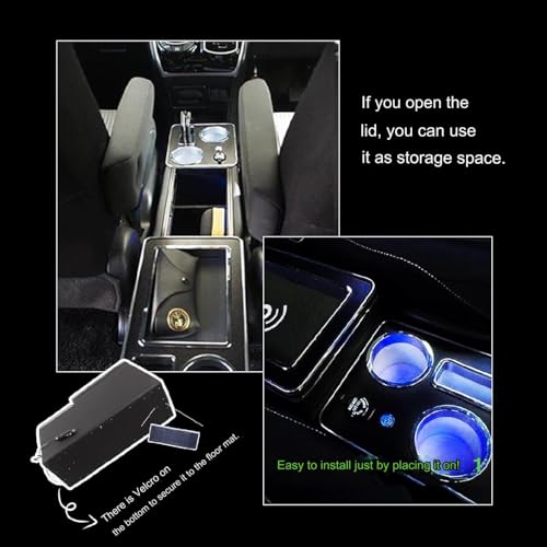 QSULNN Upgrade Mittelkonsole mit Ablagen Staufach Kompatibel mit VW T4 T5 T6 T6.1 T7 Alle Modelle ab 2003-2019, Schwarz Leder Zubehör mit Kabellosem Induktivem Laden, USB- und LED-Leuchten