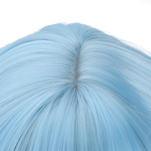Image of PATTNIUM Girls Blue Ombre Pink Short Wavy Curly Wig with Bangs Kids Pink and Blue Bob Wigs Synthetic Halloween Costume Cosplay Party Wigs
