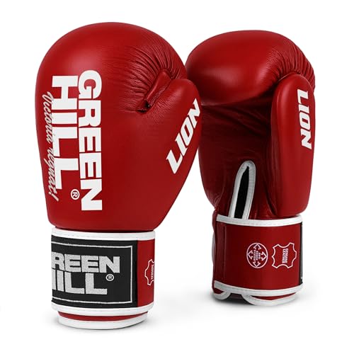 GREEN HILL Guanti Boxe Lion GUANTONI ANTISHOCK Pugilato Pelle (Rosso, 16. oz)
