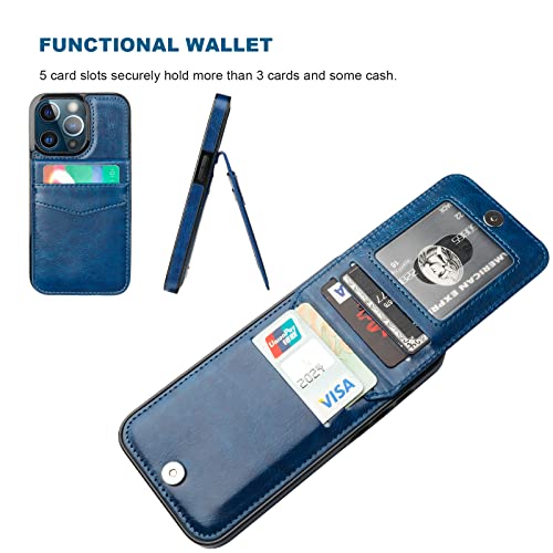 Image of KIHUWEY Compatible with iPhone 13 Pro Case Wallet with Credit Card Holder, Premium Leather Magnetic Clasp Kickstand Heavy Duty Protective Cover for iPhone 13 Pro 6.1 inch(Blue)