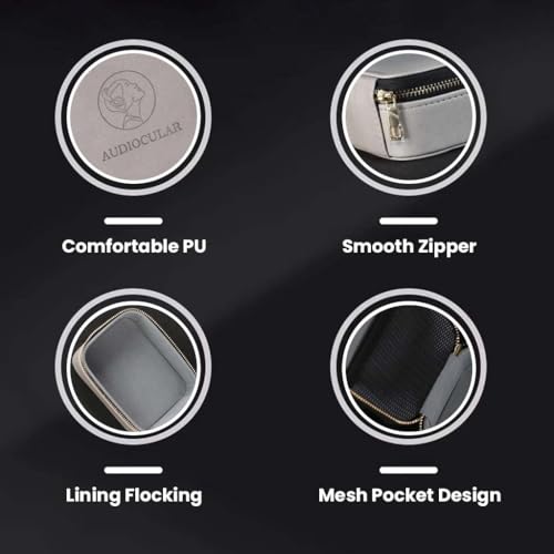 Image of AUDIOCULAR Luxe Premium Earphone Case, PU Leather, Water-Resistant, Shockproof, Multi-Purpose Case for in-Ear Monitors, Wired Earphones, Pen Drives, Portable DACs & Other Small Accessories (Grey)