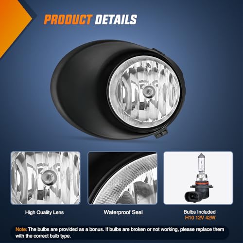 Image of Nilight Fog Light Assembly Compatible with 2007 2008 2009 2010 2011 2012 2013 Toyota Tundra 2008-2011 Toyota Sequoia w /Metal Bumper Model Clear Lens Driver and Passenger Side