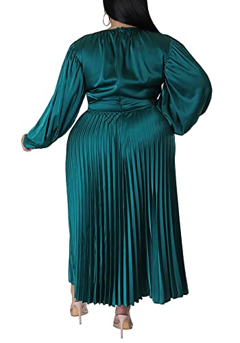 Women's Plus Size Maxi Dresses 2023 Fall Lantern Long Sleeve Flowy Swing Pleated Maxi Dresses3
