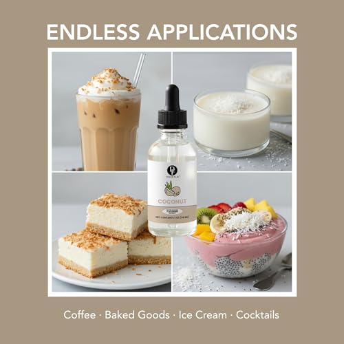 Dolce Flav Natural Coconut Extract 2 oz – Kosher, Sugar-Free, Concentrated Tropical Coconut Flavoring for Baking, Beverages & Desserts, Includes Measured Dropper