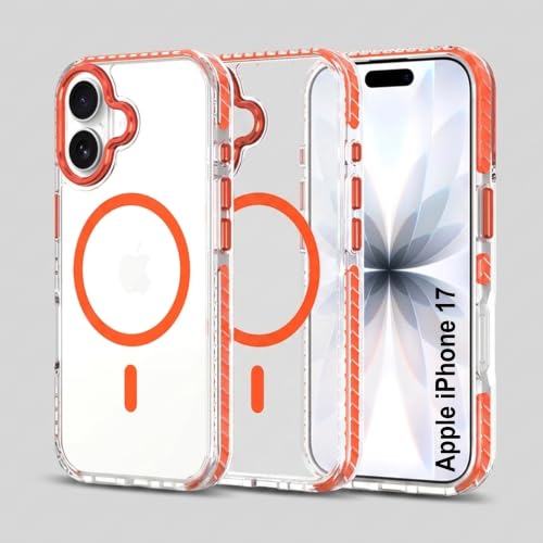 Image of Zapcase Crystal Clear Back case for iPhone 17 | Hard PC Back | TPU Bumper with Inner Rubber Grip | Metal Camera Guard Bezel | Metal Buttons | Scratch Resistant Cover | 2 Layer Edge Protection | Orange