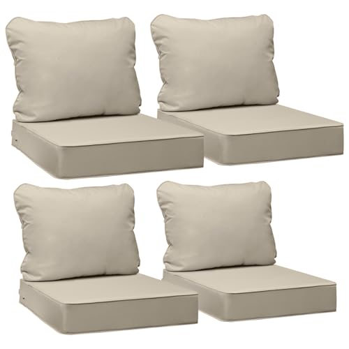 Image of AAAAAcessories Outdoor Seat Cushions for Chairs, Fade-Resistant, Waterproof Patio Furniture Replacement Cushions, 22 inch x 22 inch x 3 inch + 22 inch x 17 inch, Set of 4, Khaki Beige