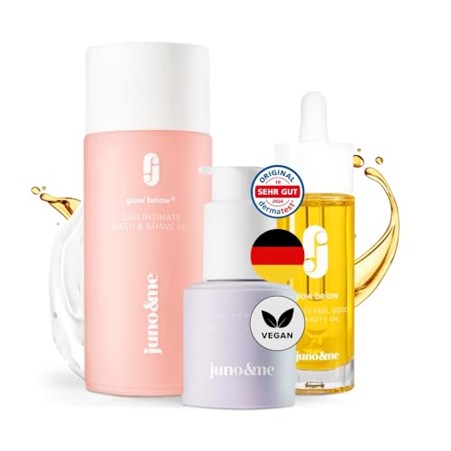 juno & me - Happy Shaving Set: 3er-Set für die Rasur am gesamten Körper - enthält Rasieröl Rasiergel & After Shave Öl - Milchsäure Hanfsamenöl & Aloe Vera - gegen Rasierpickel & eingewachsene Haare