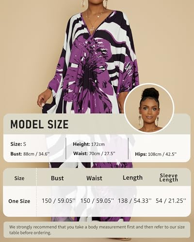 Image of Bsubseach Kaftan Dresses for Women Floral Print Plus Size Beach Cover Up | Lightweight V Neck Loose Fit Boho Dress, Batwing Sleeve Side Slit, Moo Moos for Women Home Loungwear Cruise Resort Wear