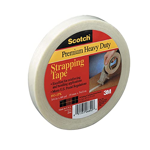 3M Scotch 893 Premium Heavy Duty Strapping Tape, 60 yds Length x 3/4