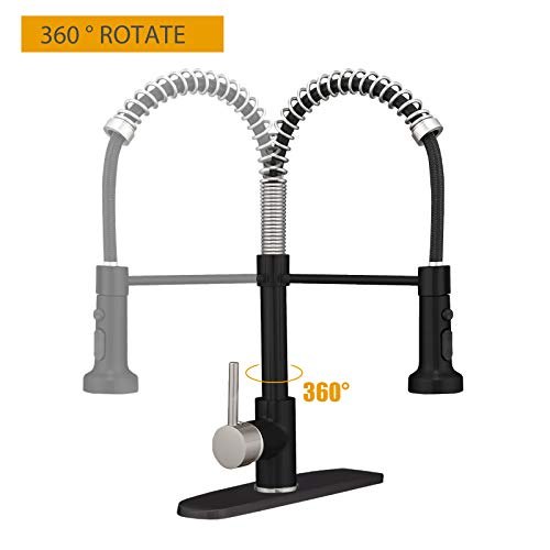 Besy Commercial Kitchen Faucet With Pull Down Sprayer, High-Arc Single Handle Single Lever Spring Rv Kitchen Sink Faucet With Pull Out Sprayer, 3 Function Laundry Faucet, Matte Black&Brushed Nickel #TOP6