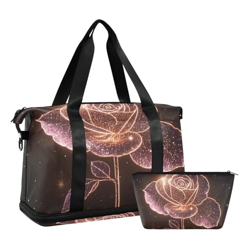 Rose Gold Starry Sky Luggage Travel Bag Overnight Carry On Tote and Luggage with Toiletry Bag for Trip Foldable