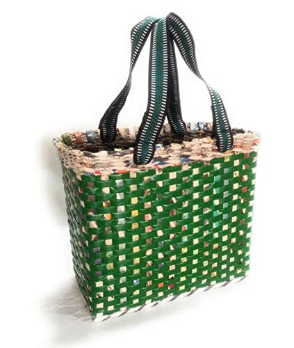 Image of Paperus, Medium, Green, Lunch Bag, Picnic Basket, Handbag, Carry Bag, Tiffin Basket for Office, Rectangular, Eco-Friendly, Handmade, of Paper Ropes, in Inch 11 H, 12 L, 6 Wide Base