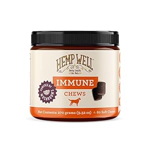 Hemp Well Immune + Allergy Support Dog Soft Chews with Functional Mushrooms and Hemp – 60 Count, Dog Allergy Relief, Itch Relief for Dogs – Dog Vitamins and Supplements for Digestive and Skin Support