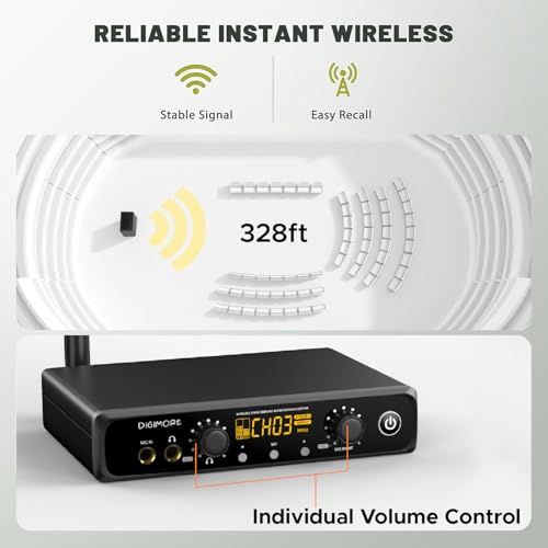 Image of DIGIMORE Wireless in-Ear Monitor System with Earphones | 328 Ft Range | Rack Mount | Professional Stereo Sound Transmitter | for Studio, Guitar, Band Rehearsal, Live Performance (D-800 Pro)