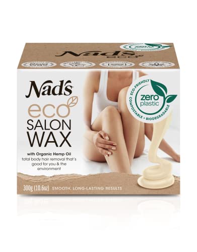 Nad's Eco Salon Wax, Professional Salon Quality Microwaveable Hard Stripless Wax, Plastic Free Vegan Wax, Includes 300G Eco Wax & 1 Wooden Spatula #TOP23
