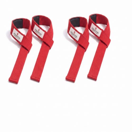Image of REDJACKAL Single Loop Lifting Straps for Weightlifting - Heavy Duty Padded Cotton Deadlift Straps for Men & Women - Powerlifting, Bodybuilding & Gym Strength Training | 2 Pair Red