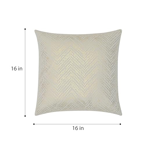 Image of Wakefit Designer Cushion Cover | 16x16 inch | Velvet Foil Print Fabric | Machine Washable | Pack of 1 | Golden Dust | Off White Fabric & Golden Print