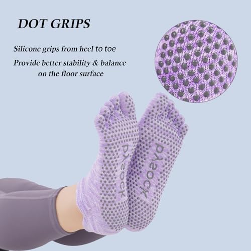 likloks Women's Toe Socks with Grips - Non-Slip Five Finger Socks for Yoga Pilates Dance Fitness Barefoot (3 Pairs)3