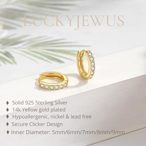 925 Sterling Silver Small Gold Hoop Earrings for Women Men,14K Gold Plated Cubic Zirconia Huggie Hoop Earrings for Cartilage, Helix, Tragus, Dainty Lightweight Hypoallergenic Earrings2