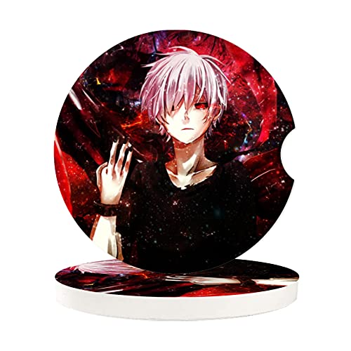 to-kyo Gh-OUL Car Coasters for Cup Holders Absorbent, Anime Cars Cup Holder Coaster Cute Car Accessories for Women to Keep Cupholder Clean & Finger Notch for Easy Removal