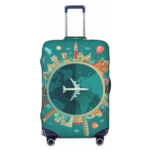 Around The Planet Print Washable Luggage Cover - Fashion Suitcase Protector Fits 18-32 Inch Luggage