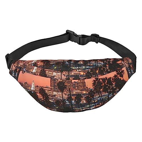 Los Angeles Palmen Bauchtasche für Damen Herren Hüfttasche Verstellbarer Gürtel Lässige Brusttasche Bauchtaschen für Reisen Wandern Hüfttaschen, Schwarz , Einheitsgröße