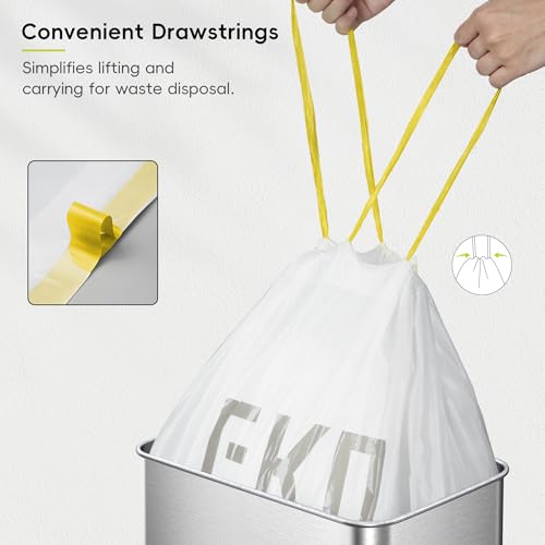 Image of EKO 12.9 Gallon / 45-49 Liter, 110 Count Drawstring Trash Bags, Extra-Strong Unscented Garbage Bags, Easy-Dispense Roll for Kitchen & Household Use, Resists Tears, Leaks and Punctures, Code J, White