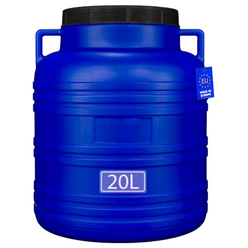 FIXKRAFT Weithalsfass Lebensmittelecht 20L Futtertonne Hund Gärbehälter Blaue Futter Tonne mit Deckel Maischefass Schraubdeckel 20 Liter Camping Kanister Gärfass