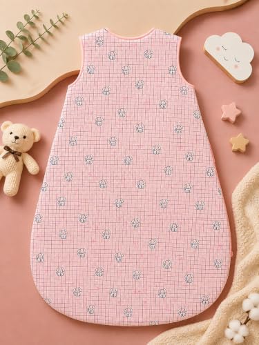Image of TuddyBuddy Baby Cotton Wearable Quilted Sleeping Bag Blanket 1.5 Tog with 1 Way Zipper Closure | Ideal for Babies & Kids Hypoallergenic Fabrics | (Checkered Puppy - Pink, 12-18 Months)