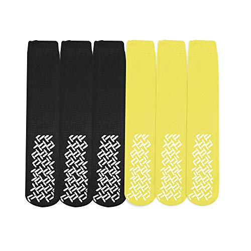 Nobles Assorted Non Skid Socks 6 Pairs Made in USA (3 Black 3 Yellow)