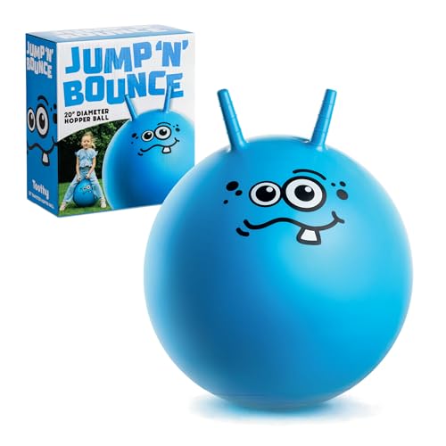 Toyrific Jump N Bounce Kids Space Hopper 20 Inch Retro Bouncing Ball with Easy Grip Handles Outdoor or Indoor Exercise Toy for Ages 3+ Toothy BlueDesign