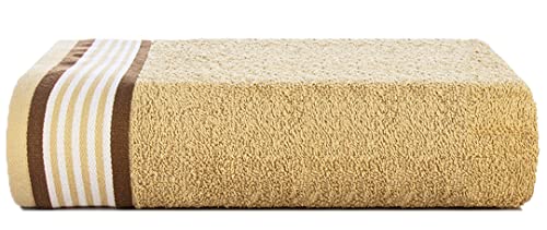Image of Casa Copenhagen, Germany Design - He & She Super Soft Collection 2 Pieces 100% Cotton Large Bath Towel (Size : 70 x 140 cm) - Brown & Sandy Beige