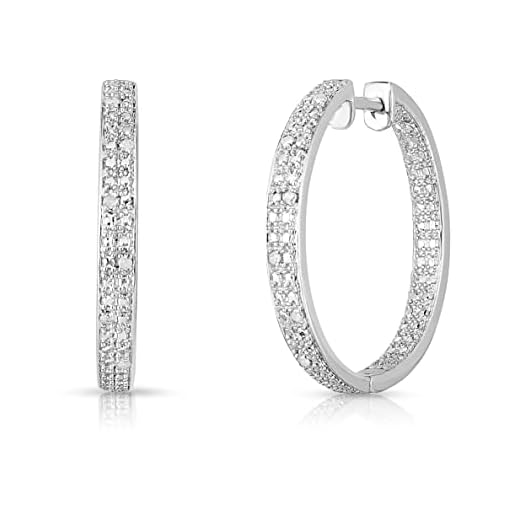 Natalia Drake Pave Inside Outside 1/8 Cttw Diamond Hoop Earrings for Women in Rhodium Plated Sterling Silver